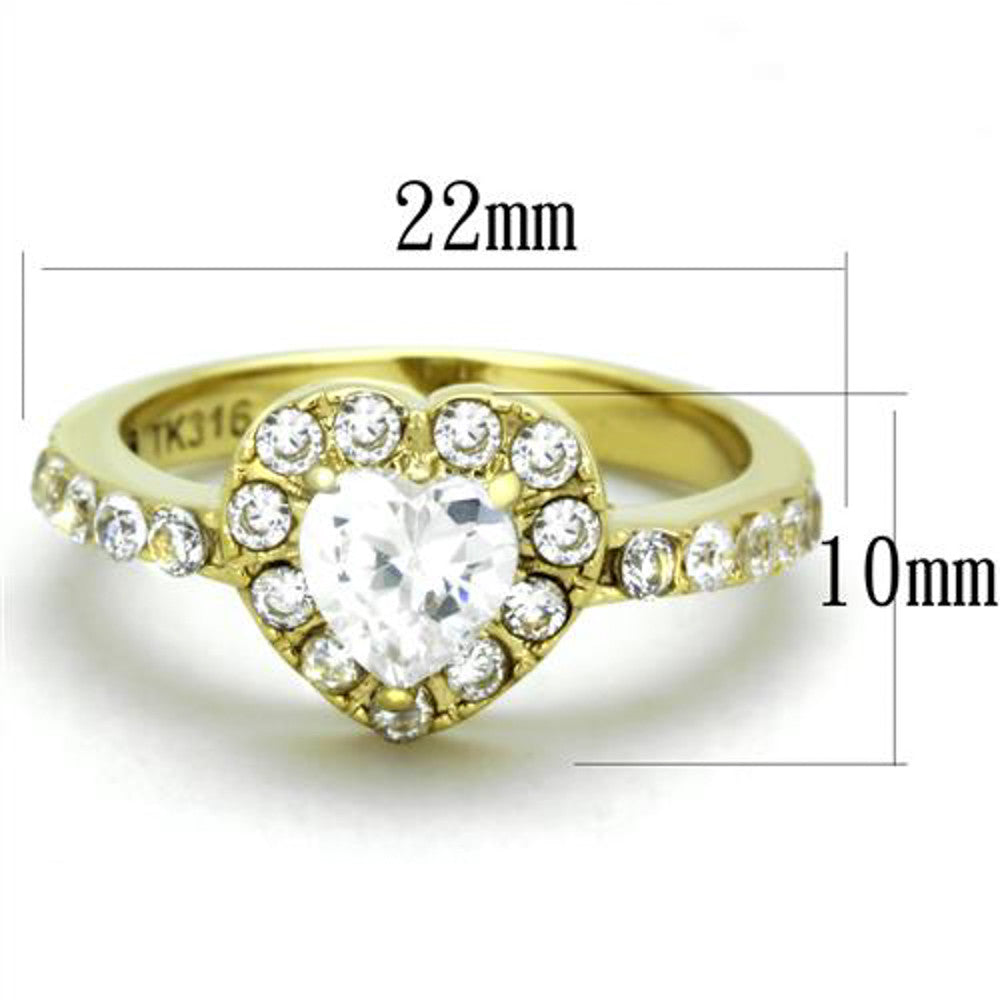 ARTK1900 Stainless Steel 1.38 Ct Heart CZ Gold Ion Plated Halo Engagement Ring Sizes 5-10