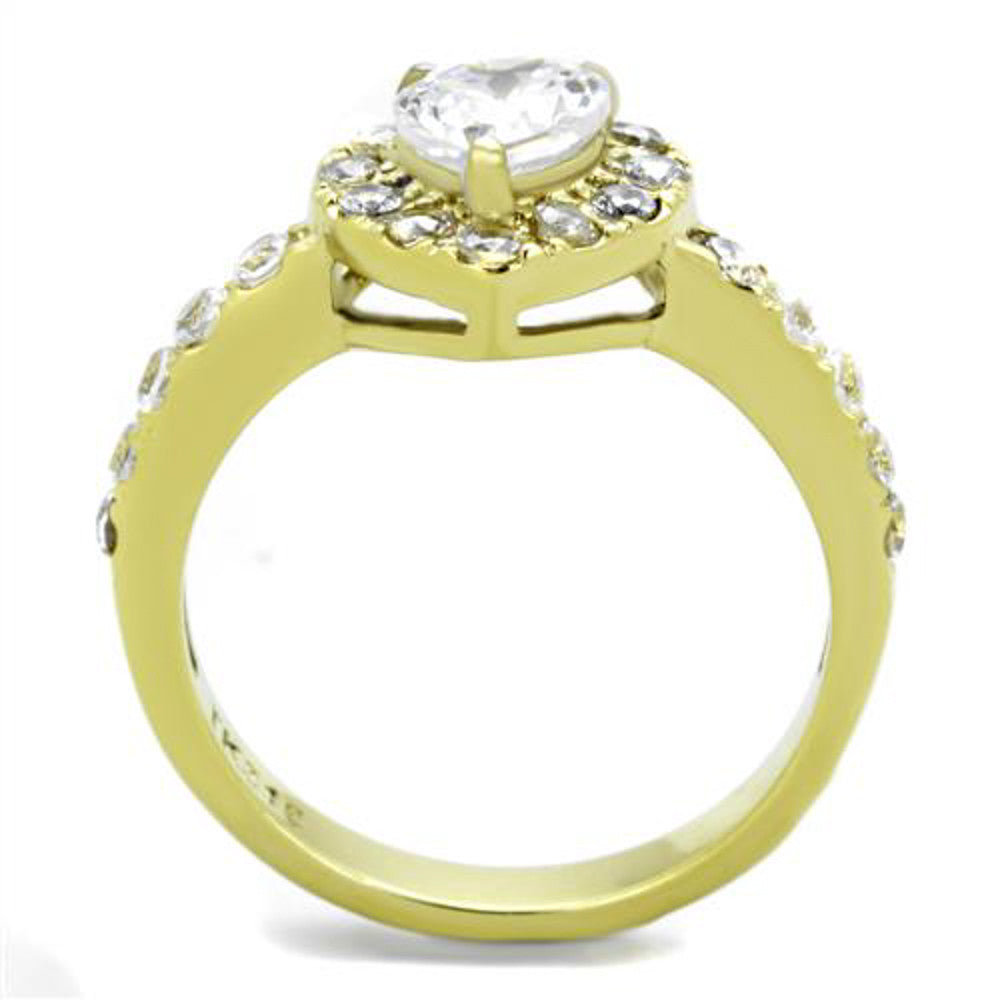 ARTK1900 Stainless Steel 1.38 Ct Heart CZ Gold Ion Plated Halo Engagement Ring Sizes 5-10