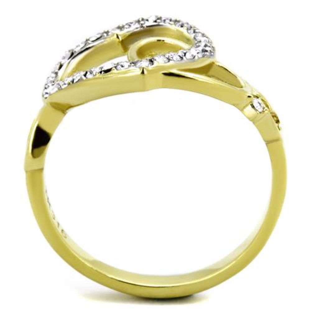 ARTK1908 Women's 14k Gold Ion Plated Stainless Steel Heart & Crystal Fashion Ring Sz 5-10