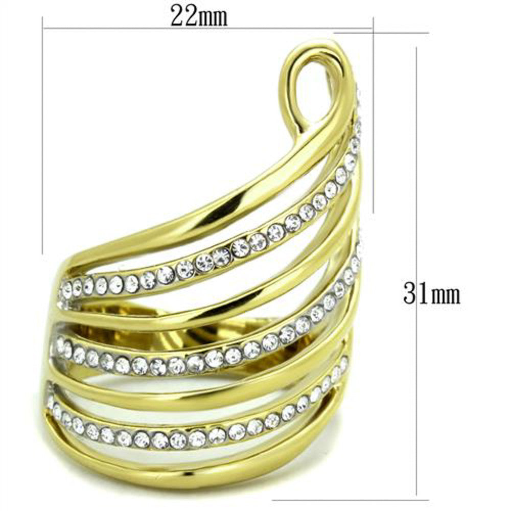 ARTK1909 Stainless Steel 14k Gold Ion Plated Crystal Fashion Ring Sizes 5-10