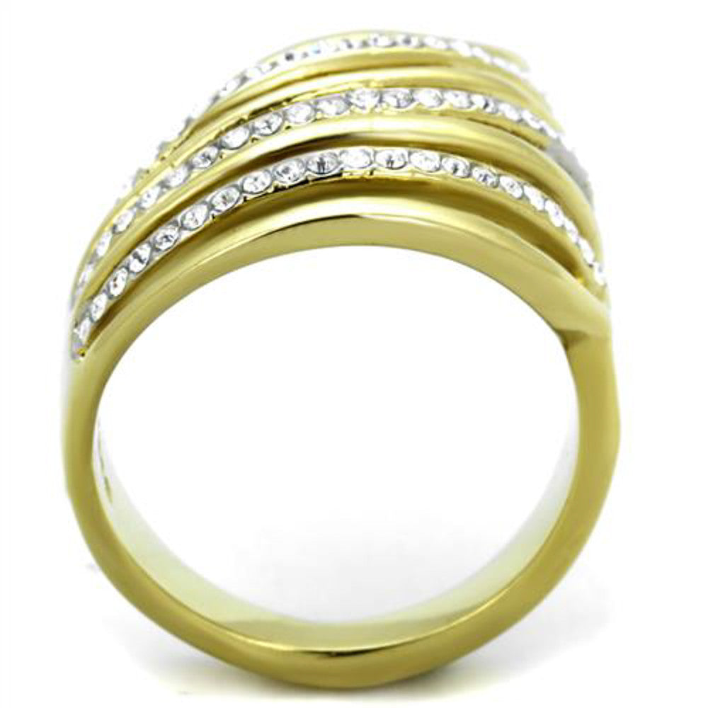 ARTK1909 Stainless Steel 14k Gold Ion Plated Crystal Fashion Ring Sizes 5-10