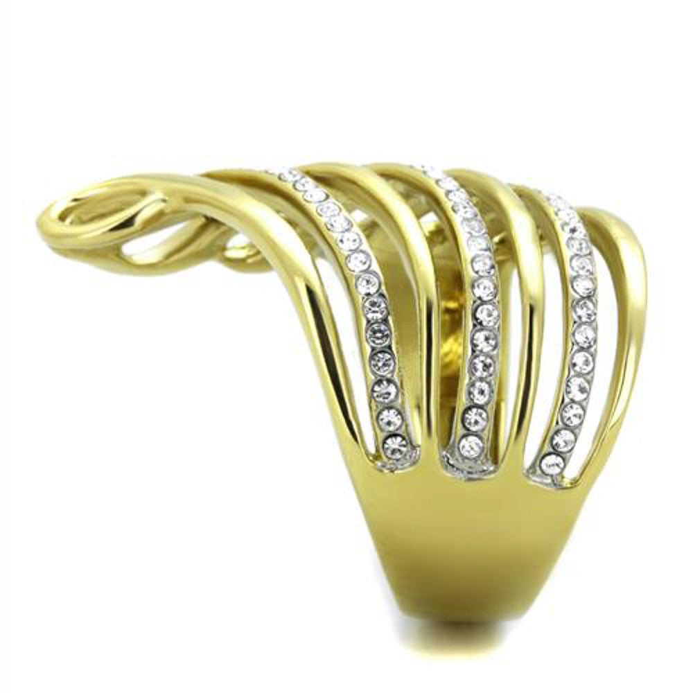 ARTK1909 Stainless Steel 14k Gold Ion Plated Crystal Fashion Ring Sizes 5-10