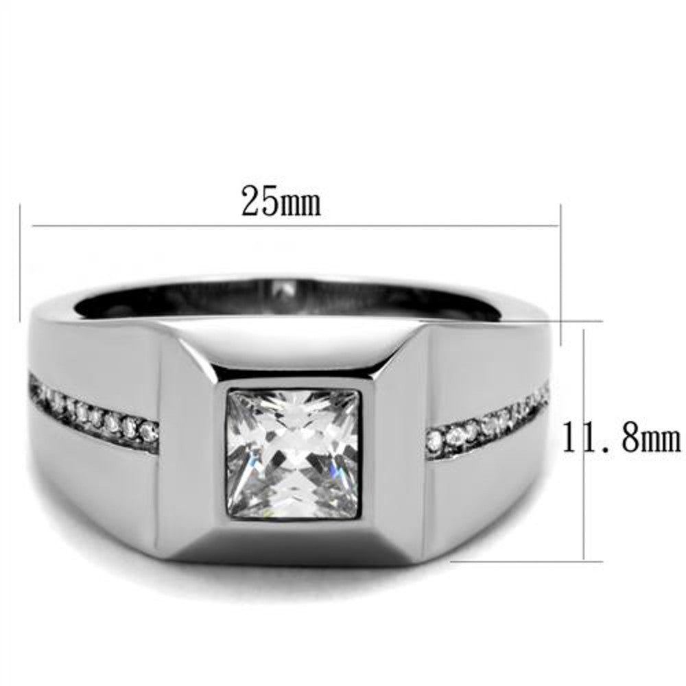 ARTK1916 Men's High Polished .95 Ct CZ Stainless Steel Ring Sizes 8-14