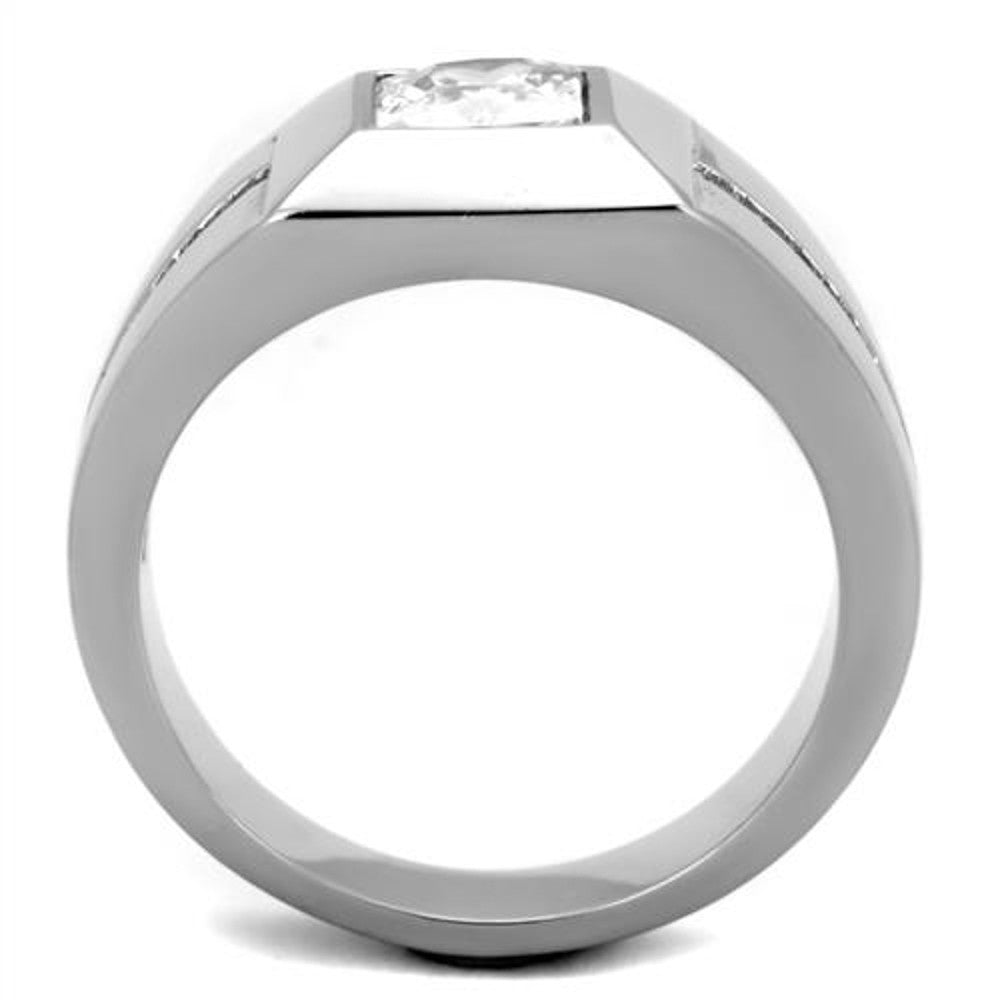 ARTK1916 Men's High Polished .95 Ct CZ Stainless Steel Ring Sizes 8-14