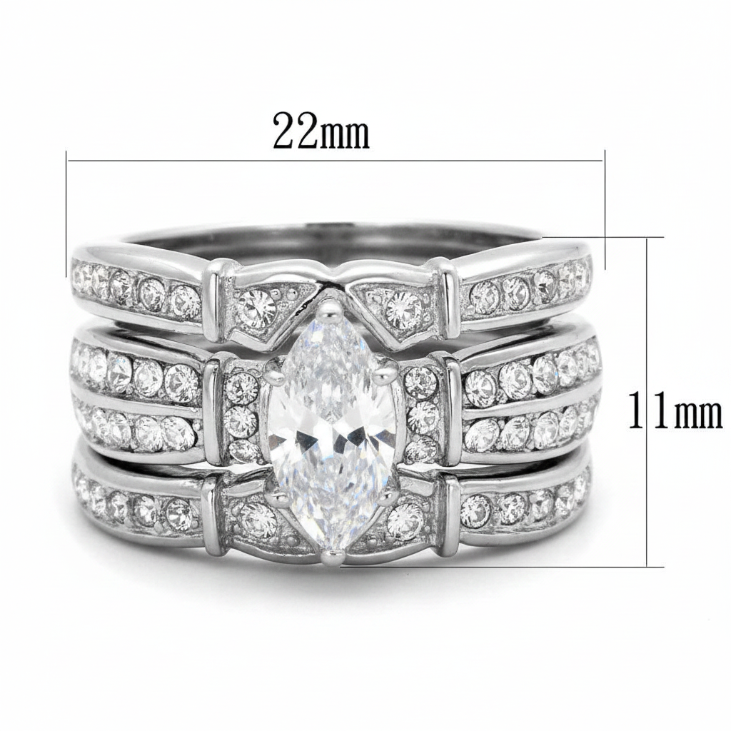 2.50 Ct Marquise Cut CZ Black Stainless Steel Wedding Ring Set Women's Size 5-10