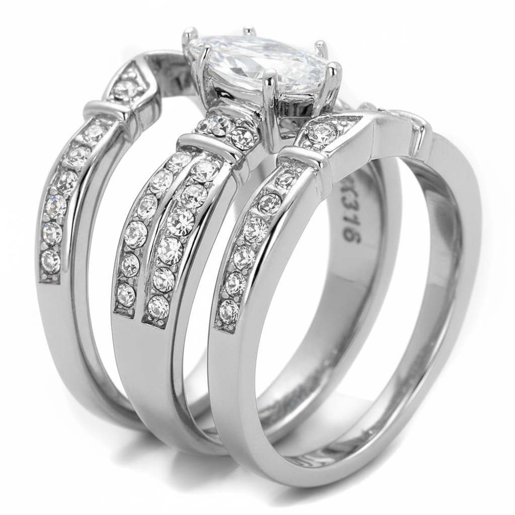 2.50 Ct Marquise Cut CZ Black Stainless Steel Wedding Ring Set Women's Size 5-10