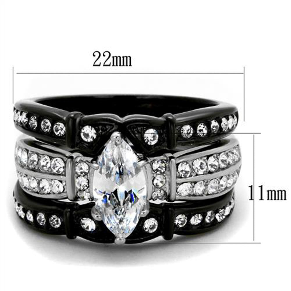 2.50 Ct Marquise Cut CZ Black Stainless Steel Wedding Ring Set Women's Size 5-10