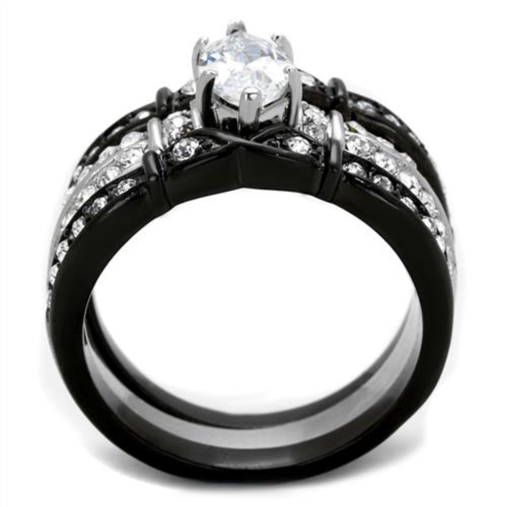 2.50 Ct Marquise Cut CZ Black Stainless Steel Wedding Ring Set Women's Size 5-10