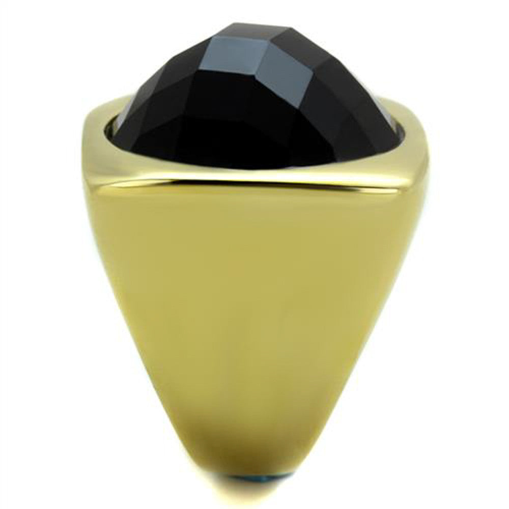 ARTK1925 Stainless Steel 14k Gold IP Synthetic Onyx, Cocktail, Fashion Ring  Size 5-10