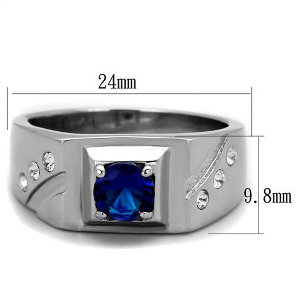 ARTK1929 Stainless Steel 1.02 Ct Round Cut Blue Montana CZ Fashion Ring Men's Sizes 8-13