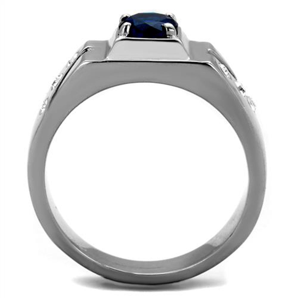 ARTK1929 Stainless Steel 1.02 Ct Round Cut Blue Montana CZ Fashion Ring Men's Sizes 8-13