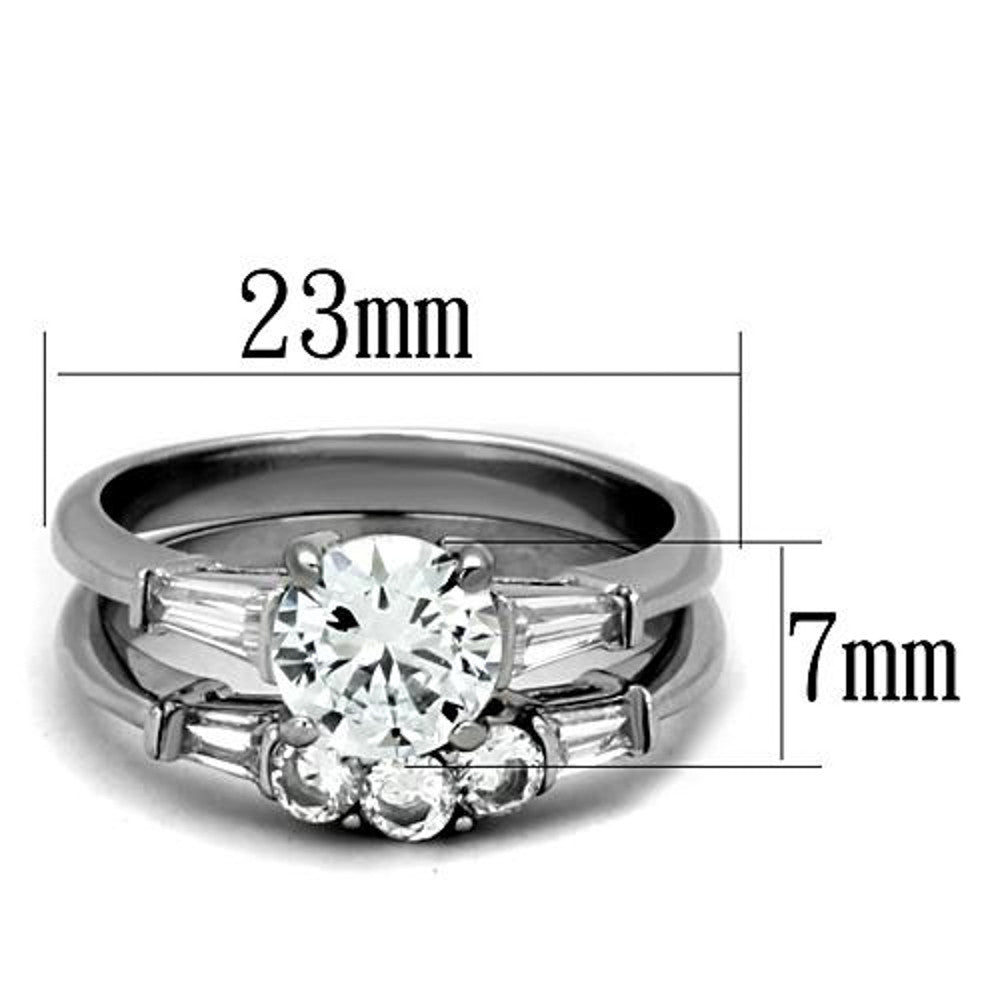 ARTK1W001 Stainless Steel 1.95 Ct Round Cut AAA CZ Wedding Ring Set Women's Size