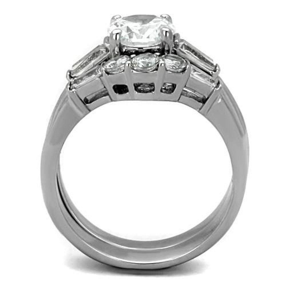 ARTK1W001 Stainless Steel 1.95 Ct Round Cut AAA CZ Wedding Ring Set Women's Size