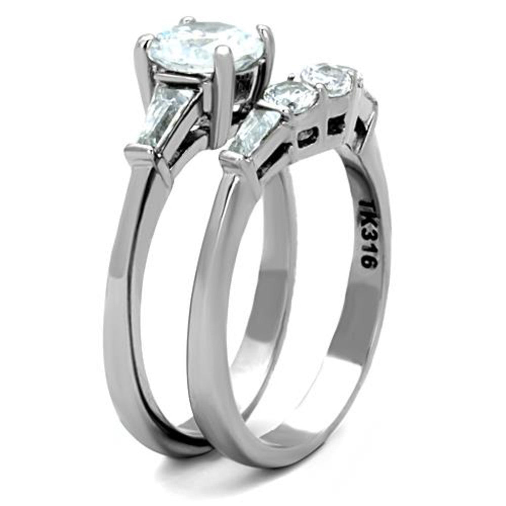 ARTK1W001 Stainless Steel 1.95 Ct Round Cut AAA CZ Wedding Ring Set Women's Size