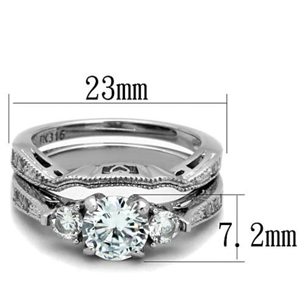 ARTK1W002 Stainless Steel 316, 2.50 Ct Cubic Zirconia Wedding Ring Set