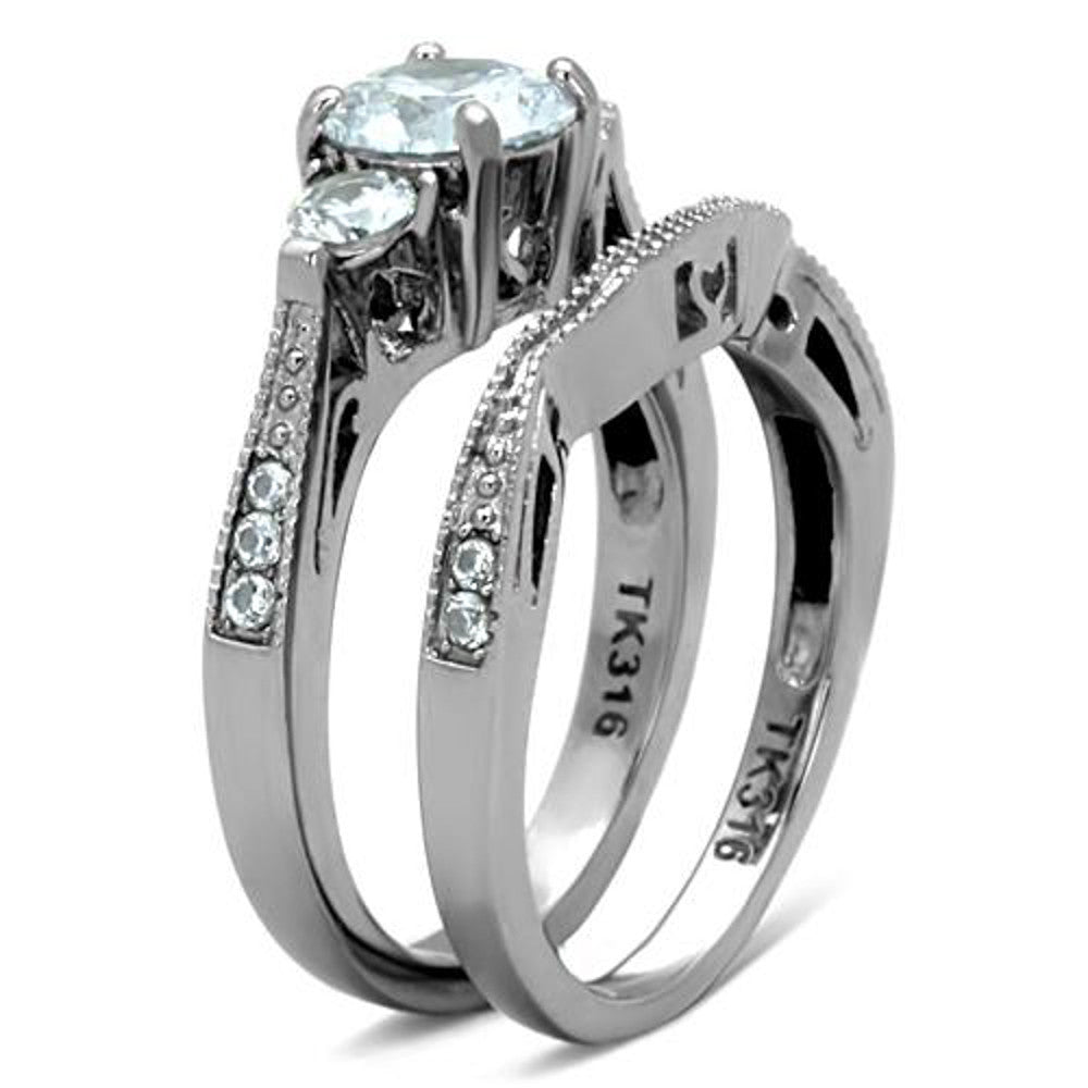 ST1W002-ARTI4317 Her & His Stainless Steel Wedding & Engagement Ring & Titanium Wedding Band Set