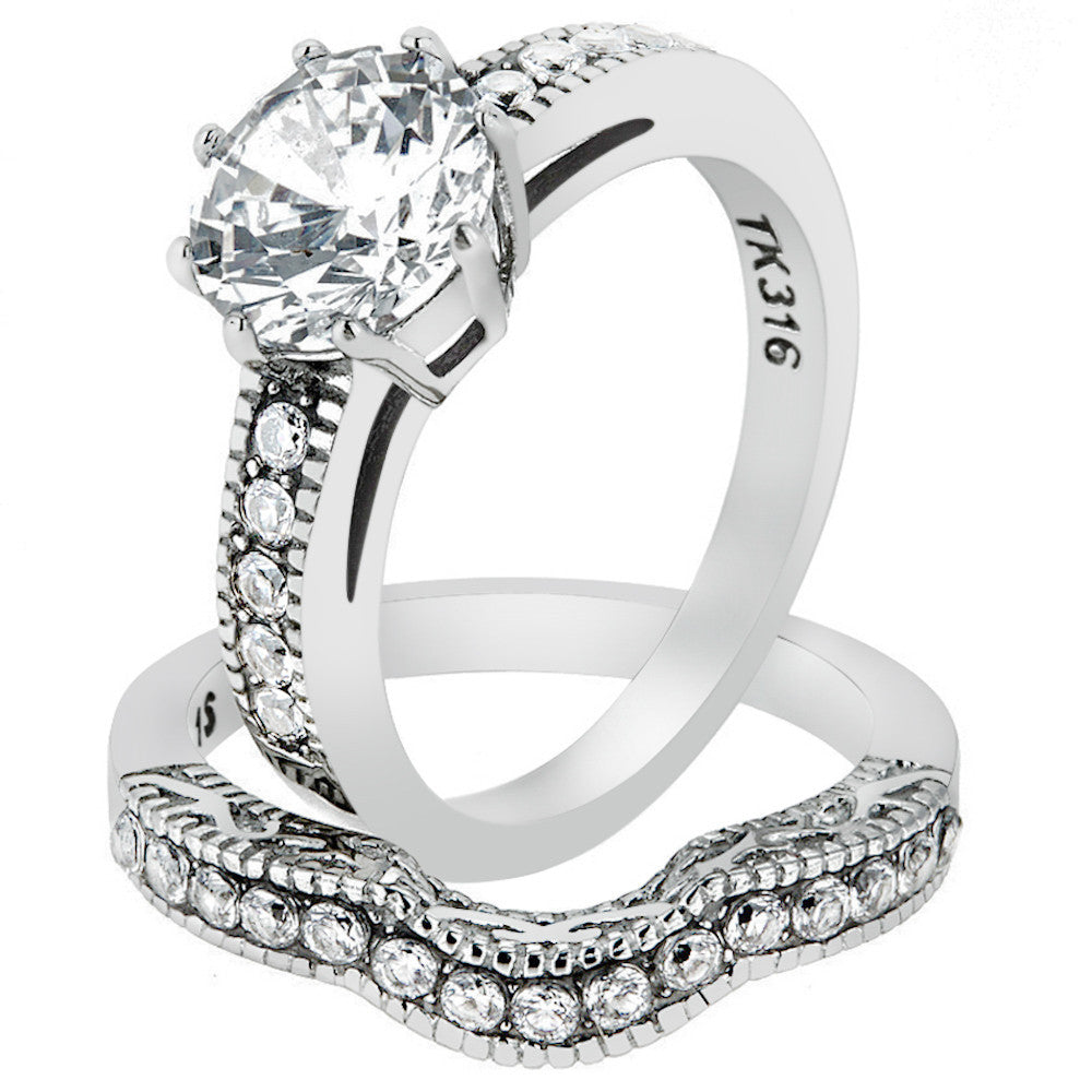 2.29 Ct Round Cut Cz Stainless Steel Vintage Wedding Ring Set Women's Size 5-10