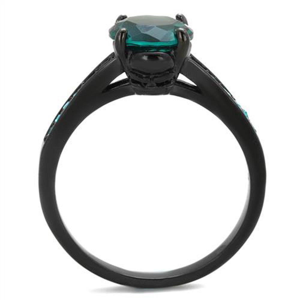 ARTK2014 Black Stainless Steel 2.16 Ct Blue Zircon AAA CZ Engagement Ring Women's Size 5-10