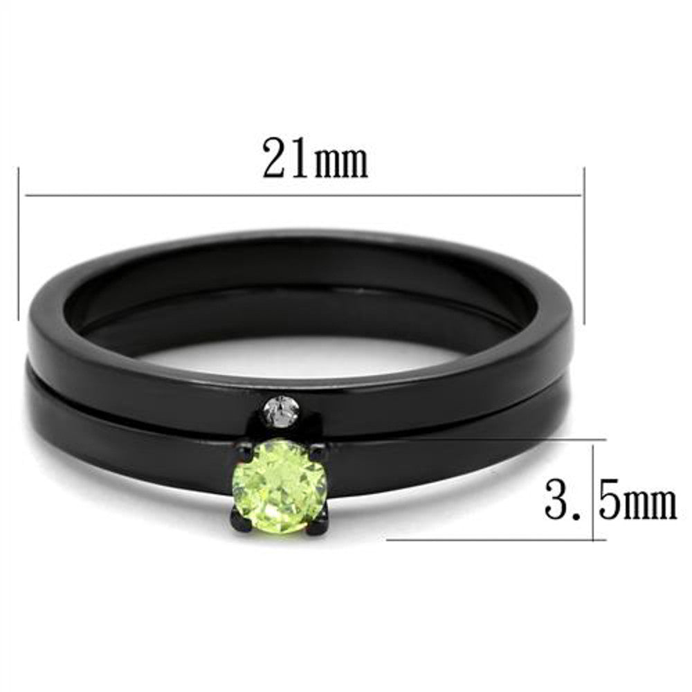 ARTK2015 Stainless Steel Black Ion Plated Apple Green Cz Wedding Ring Set Women's Sz 5-10