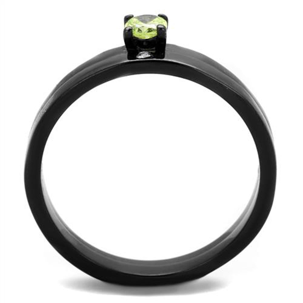 ARTK2015 Stainless Steel Black Ion Plated Apple Green Cz Wedding Ring Set Women's Sz 5-10