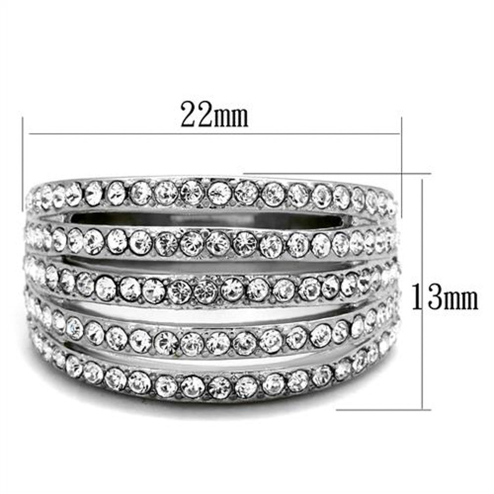 ARTK2029 Stainless Steel 2.95 Ct Round Cut Crystal Wide Band Fashion Ring Women's Size 5-10