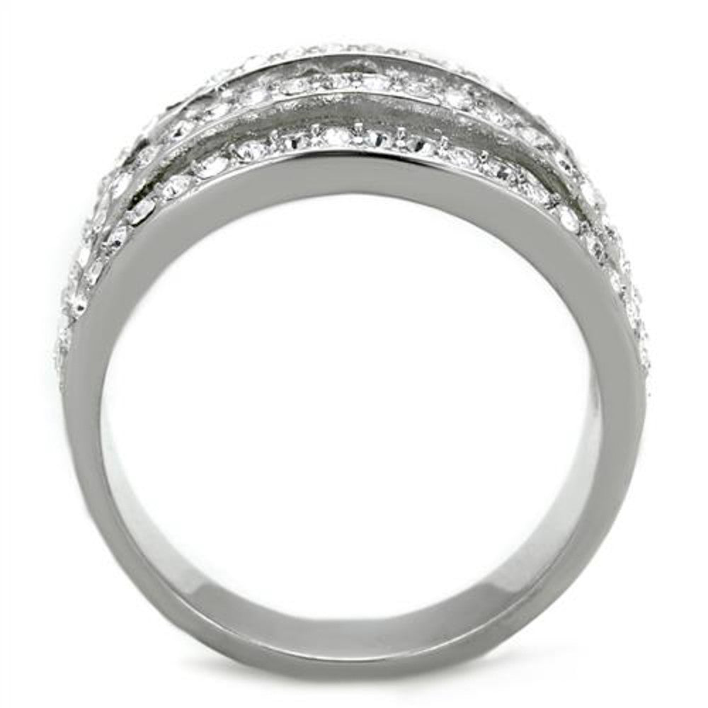 ARTK2029 Stainless Steel 2.95 Ct Round Cut Crystal Wide Band Fashion Ring Women's Size 5-10