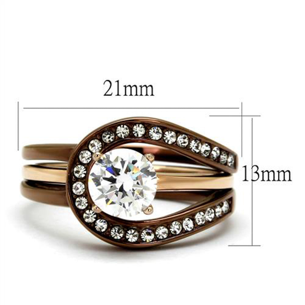 ARTK2032LC Gold & Brown Stainless Steel 1Ct Cz Rose 2 Piece Wedding Ring Set Womens Sz 5-10