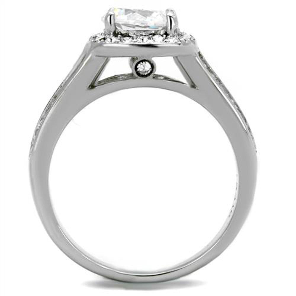 ARTK2043 Stainless Steel 2.95 CT Halo Round Cut CZ Engagement Ring Band Women's Size 5-10