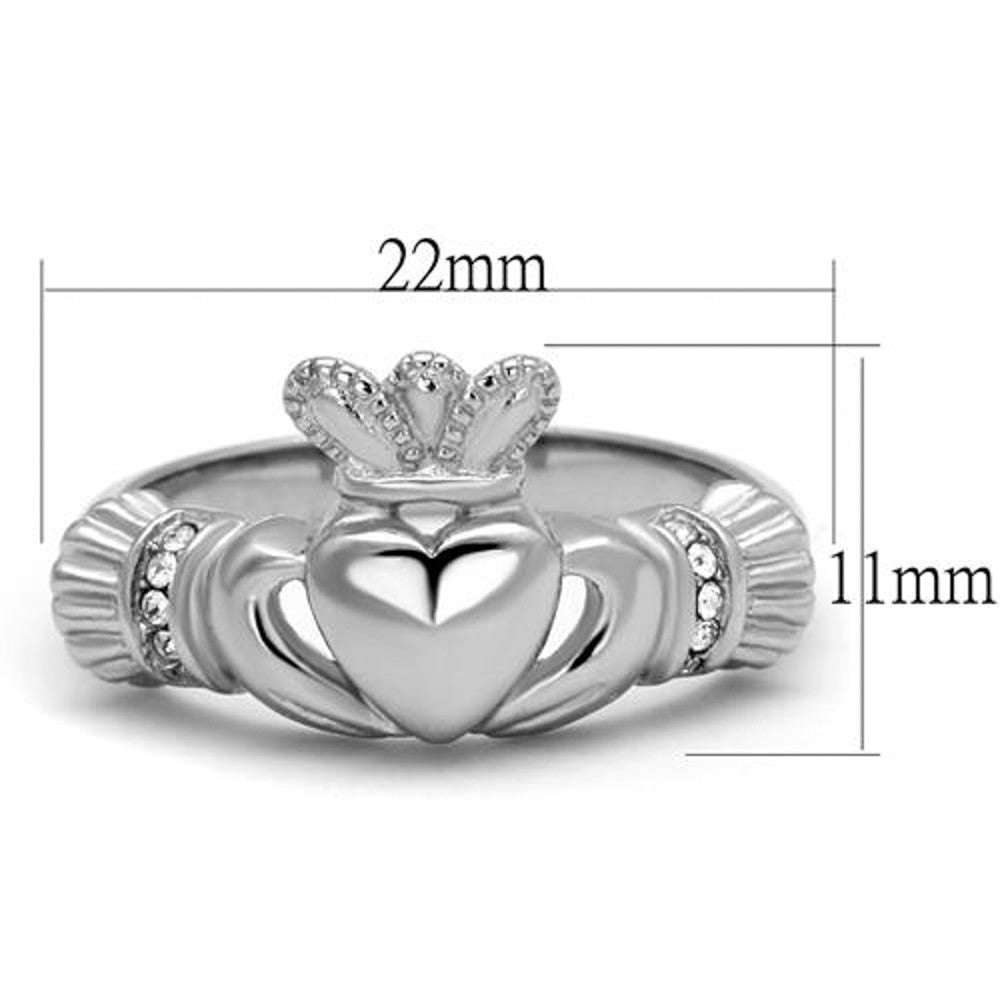 ARTK2094 Women's Stainless Steel Irish Claddagh Crystal Promise Fashion Ring Size 5-10