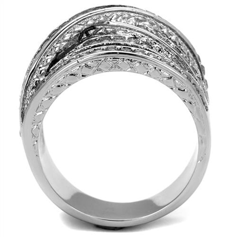 ARTK2096 Stainless Steel Women's Round Cut Cubic Zirconia Anniversary Ring Size 5-10