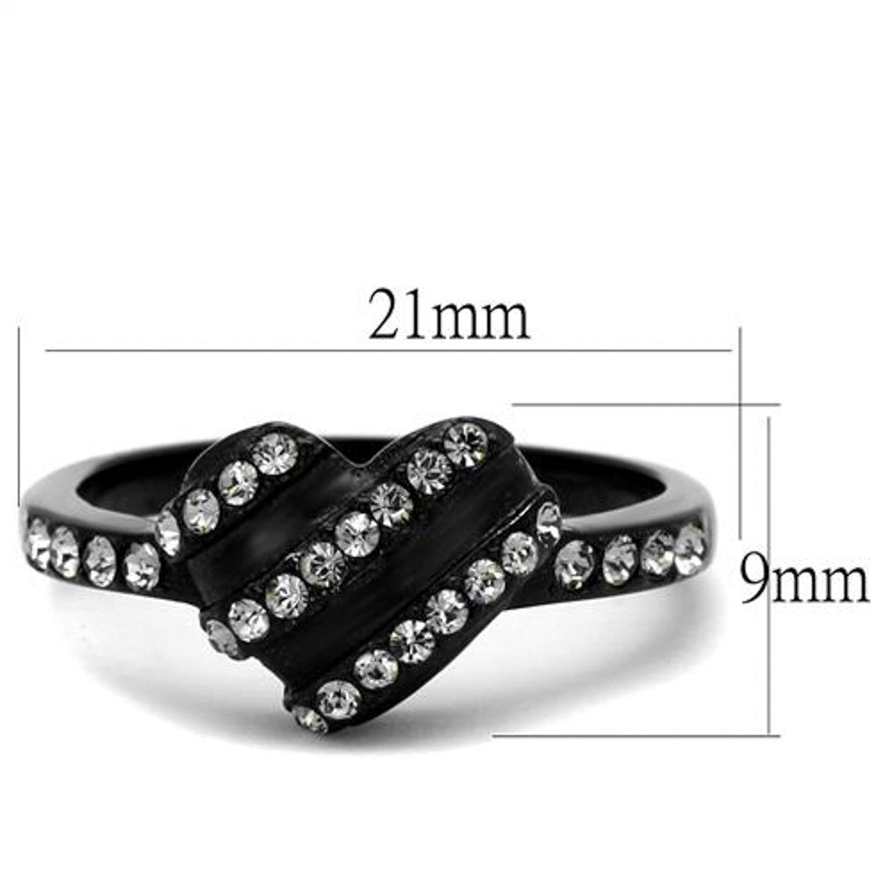 ARTK2100 Stainless Steel 0.14 Ct Crystal Black Heart Fashion Ring Women's Size 5-10