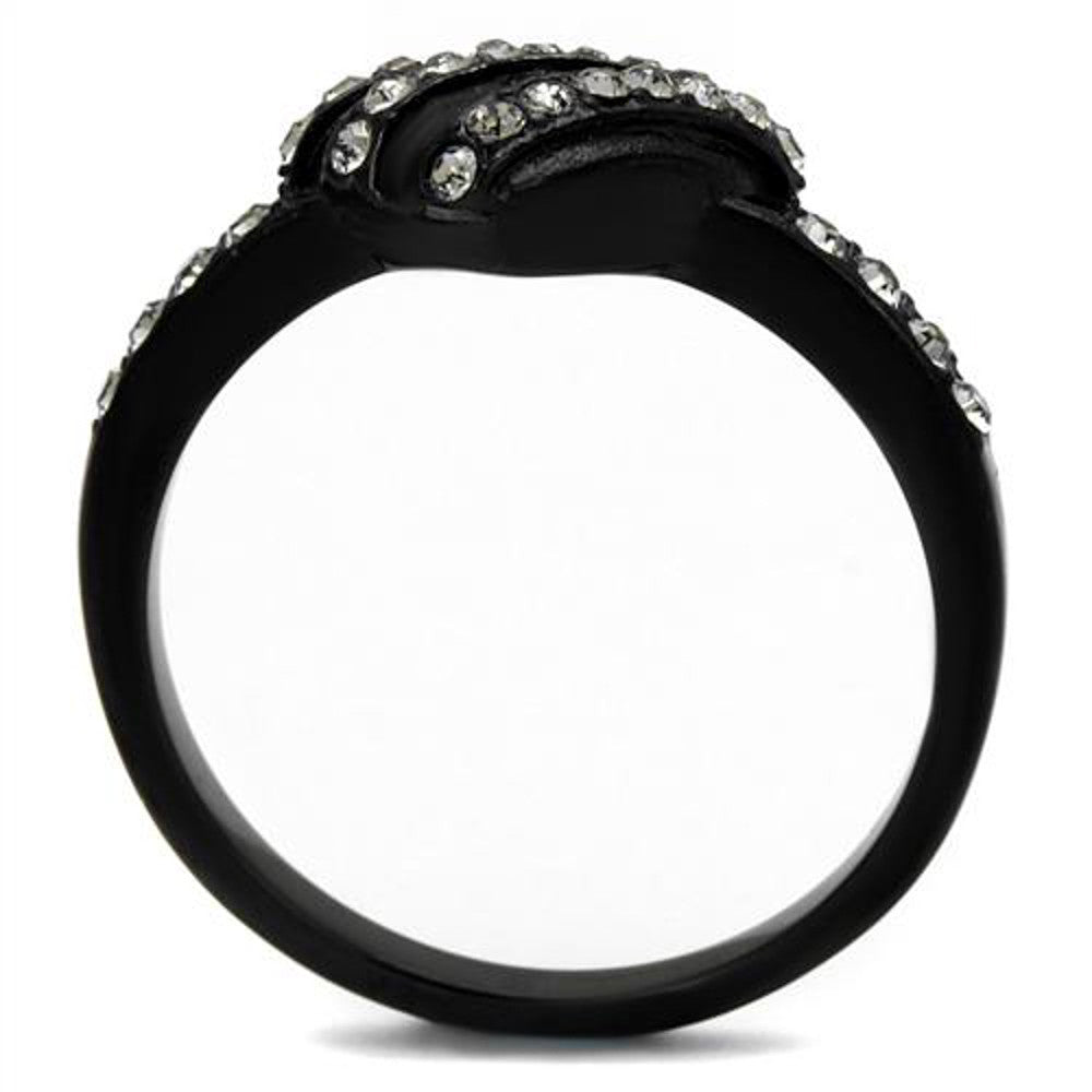 ARTK2100 Stainless Steel 0.14 Ct Crystal Black Heart Fashion Ring Women's Size 5-10