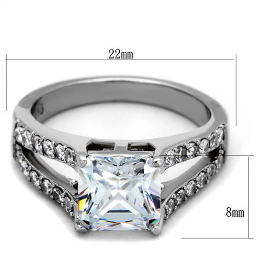 ARTK2112 Stainless Steel 2.75 Ct Princess Cut AAA Zirconia Engagement Ring Women's Sz 5-10