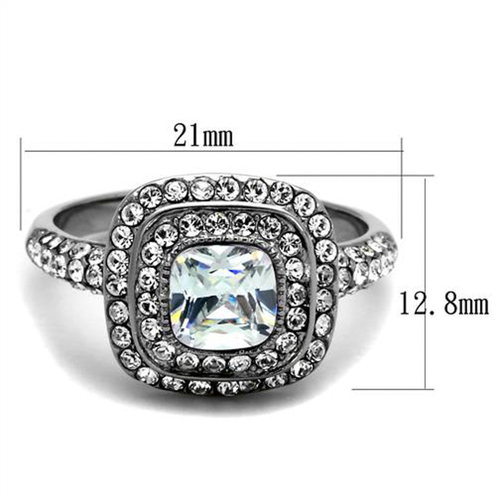 ARTK2114 Stainless Steel 2.55 Ct Halo Cushion Cut Zirconia Engagement Ring Women's Sz 5-10