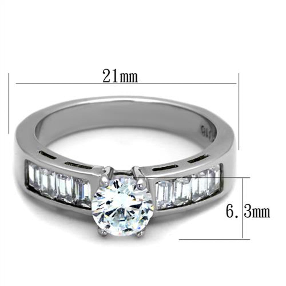 ARTK2117 Stainless Steel 1.64 Ct Round Cut & Baguettes Cz Engagement Ring Women's Sz 5-10