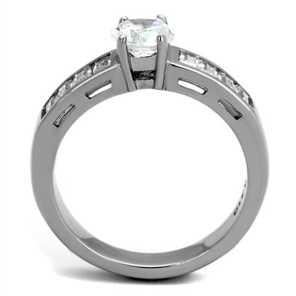 ARTK2117 Stainless Steel 1.64 Ct Round Cut & Baguettes Cz Engagement Ring Women's Sz 5-10