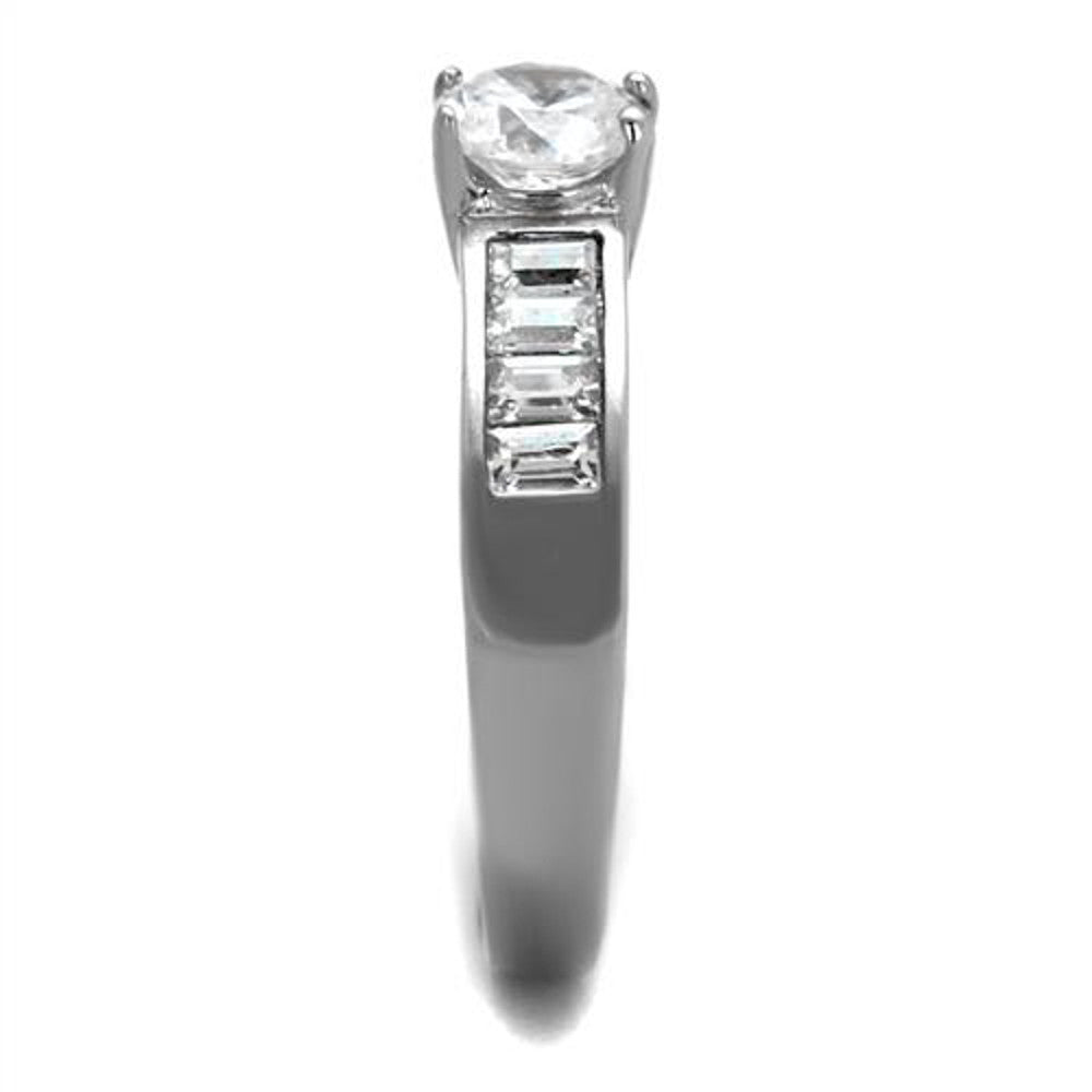 ARTK2117 Stainless Steel 1.64 Ct Round Cut & Baguettes Cz Engagement Ring Women's Sz 5-10