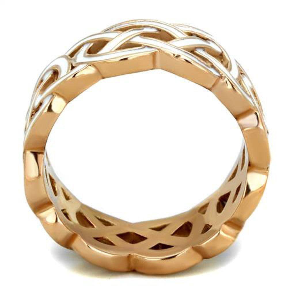 ARTK2159 Stainless Steel Rose Gold Plated & White Epoxy Design Fashion Ring Women Sz 5-10