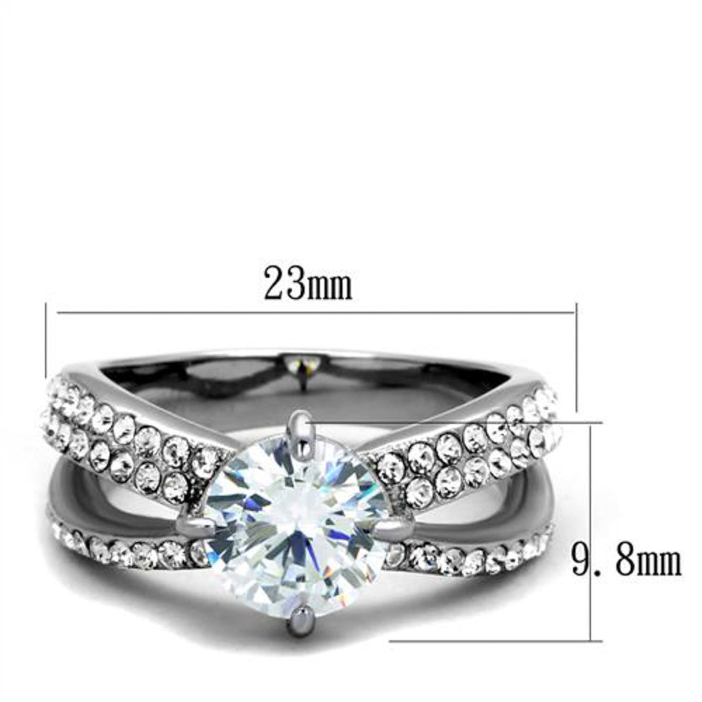 ARTK2165 Stainless Steel 2.56 Ct Round Cut CZ Split Band Engagement Ring Women's Size 5-10