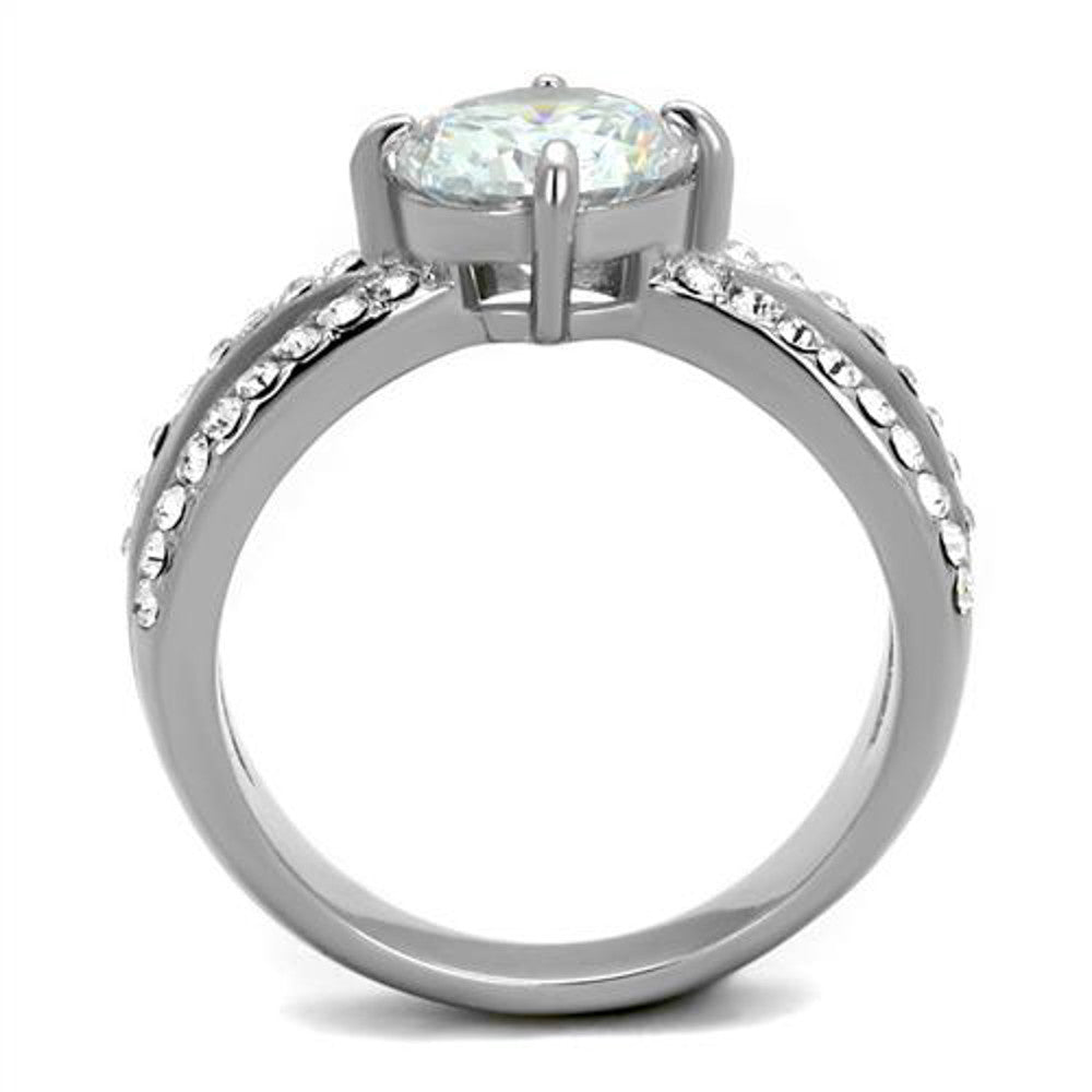 ARTK2165 Stainless Steel 2.56 Ct Round Cut CZ Split Band Engagement Ring Women's Size 5-10