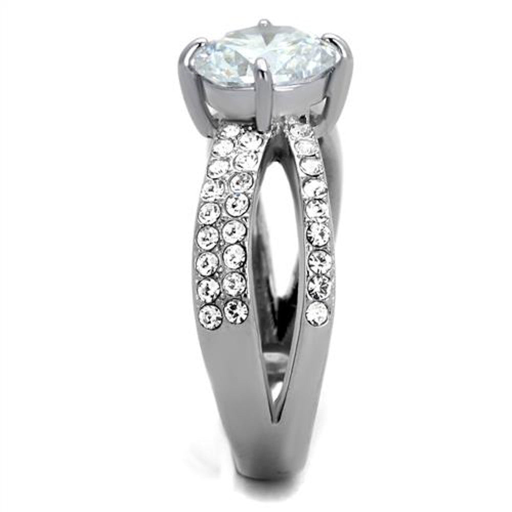 ARTK2165 Stainless Steel 2.56 Ct Round Cut CZ Split Band Engagement Ring Women's Size 5-10