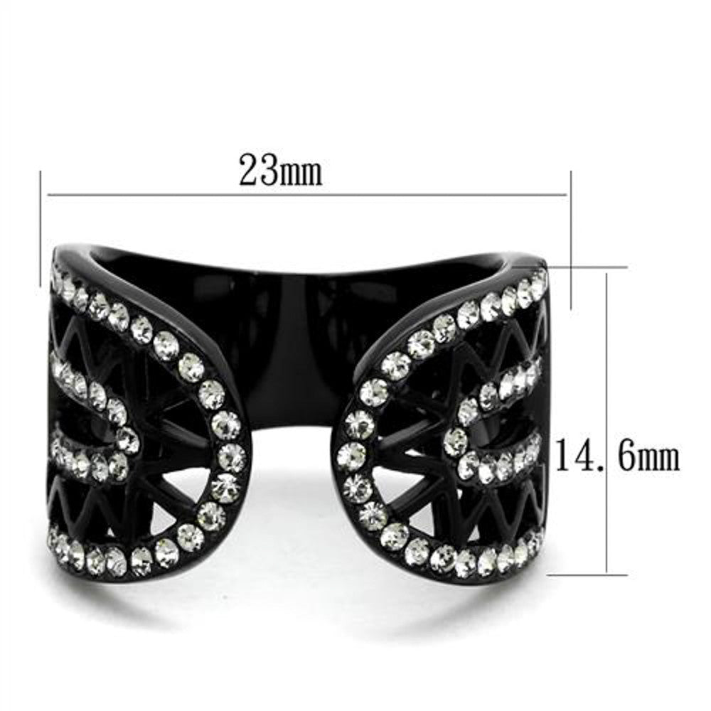 ARTK2166 Stainless Steel Black Ion Plated Crystal Finger Cuff Fashion Ring Womens Sz 5-10