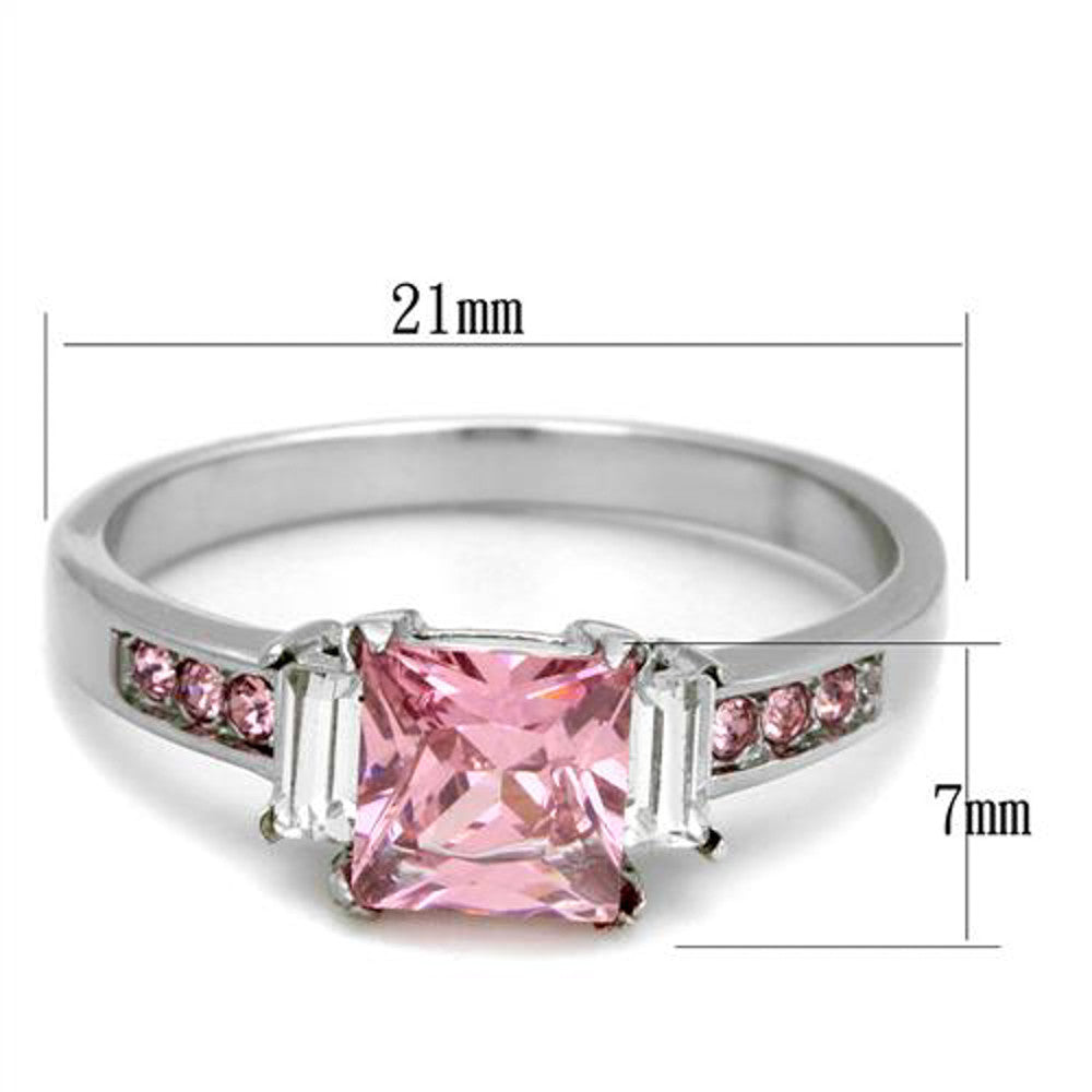 ARTK2169 Stainless Steel 1.55 Ct Princess Cut Rose Zirconia Engagement Ring Size 5-10