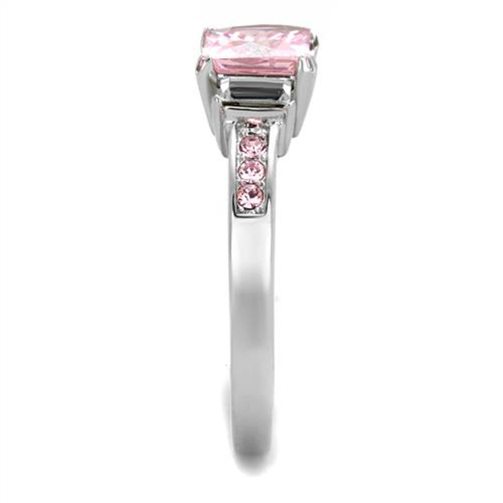 ARTK2169 Stainless Steel 1.55 Ct Princess Cut Rose Zirconia Engagement Ring Size 5-10