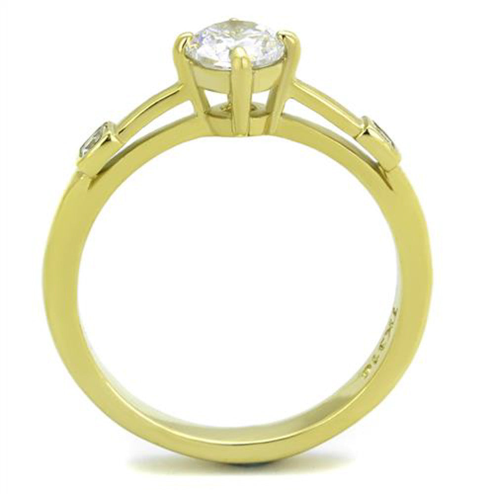 ARTK2170 Stainless Steel .69Ct Round Cut Cz 14K Gold Plated Engagement Ring Women's Sz 5-10