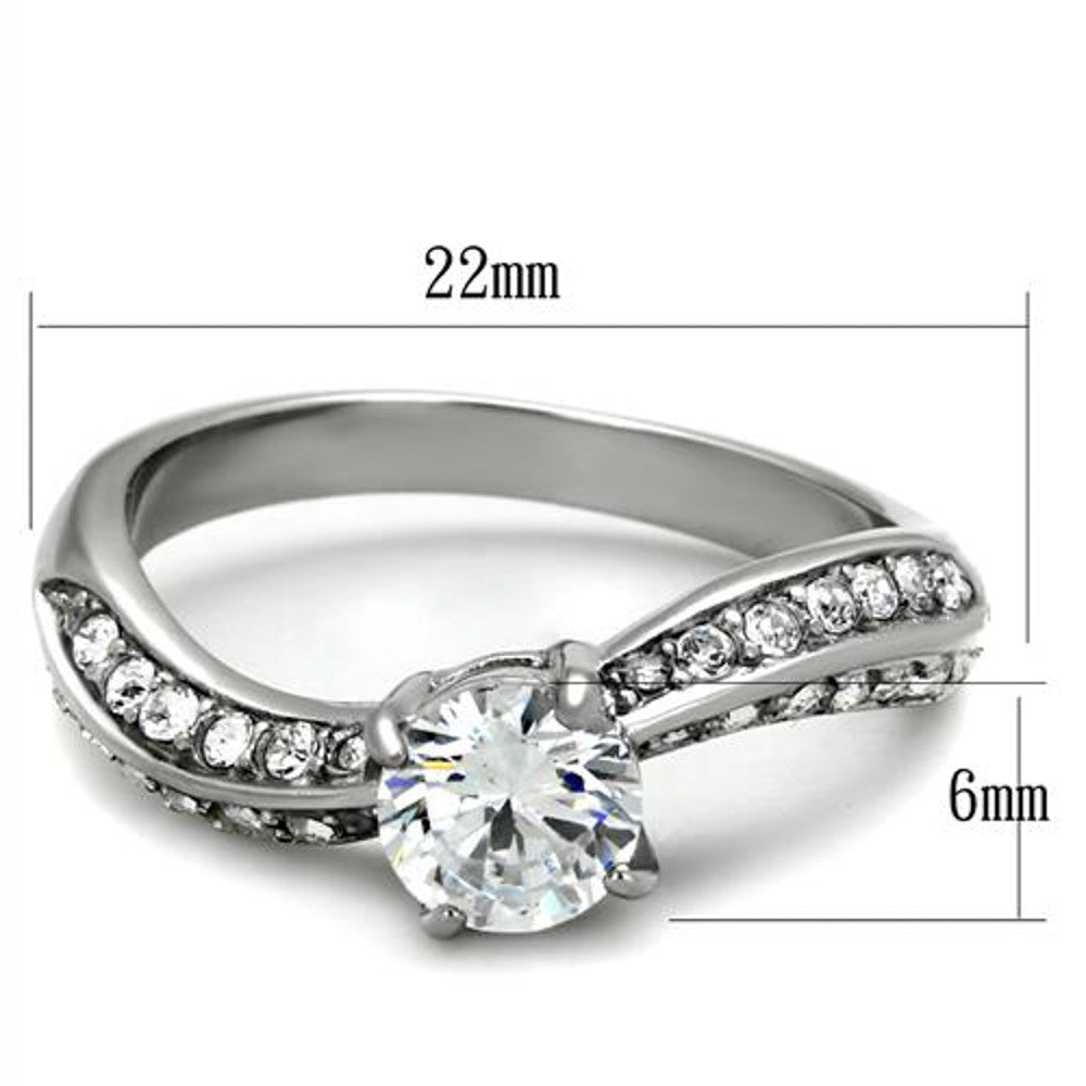 ARTK2171 Stainless Steel 1.12 Ct Round Cut Zirconia Curved Engagement Ring Womens Sz 5-10