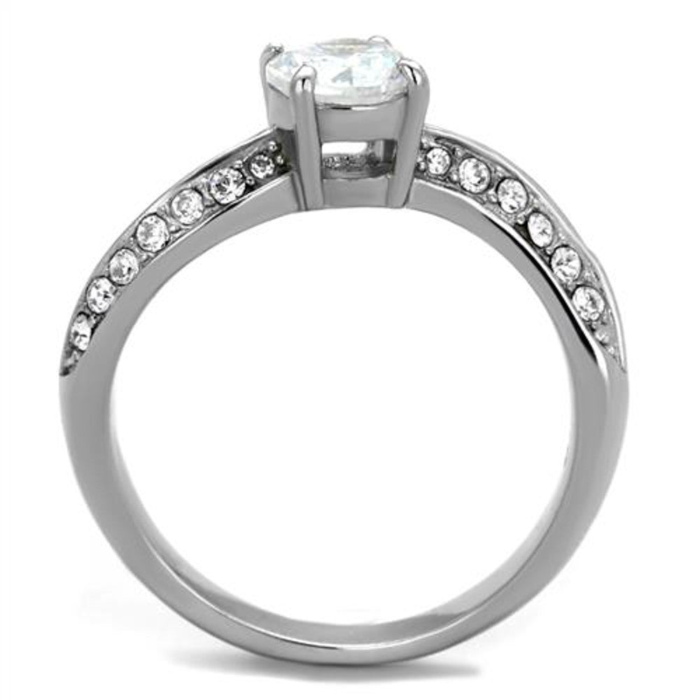 ARTK2171 Stainless Steel 1.12 Ct Round Cut Zirconia Curved Engagement Ring Womens Sz 5-10