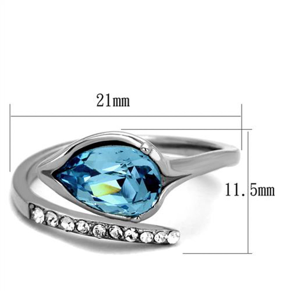 ARTK2174 Women's 1.95 Ct Pear Cut Sea Blue Crystal Stainless Steel Cocktail Ring Sz 5-10