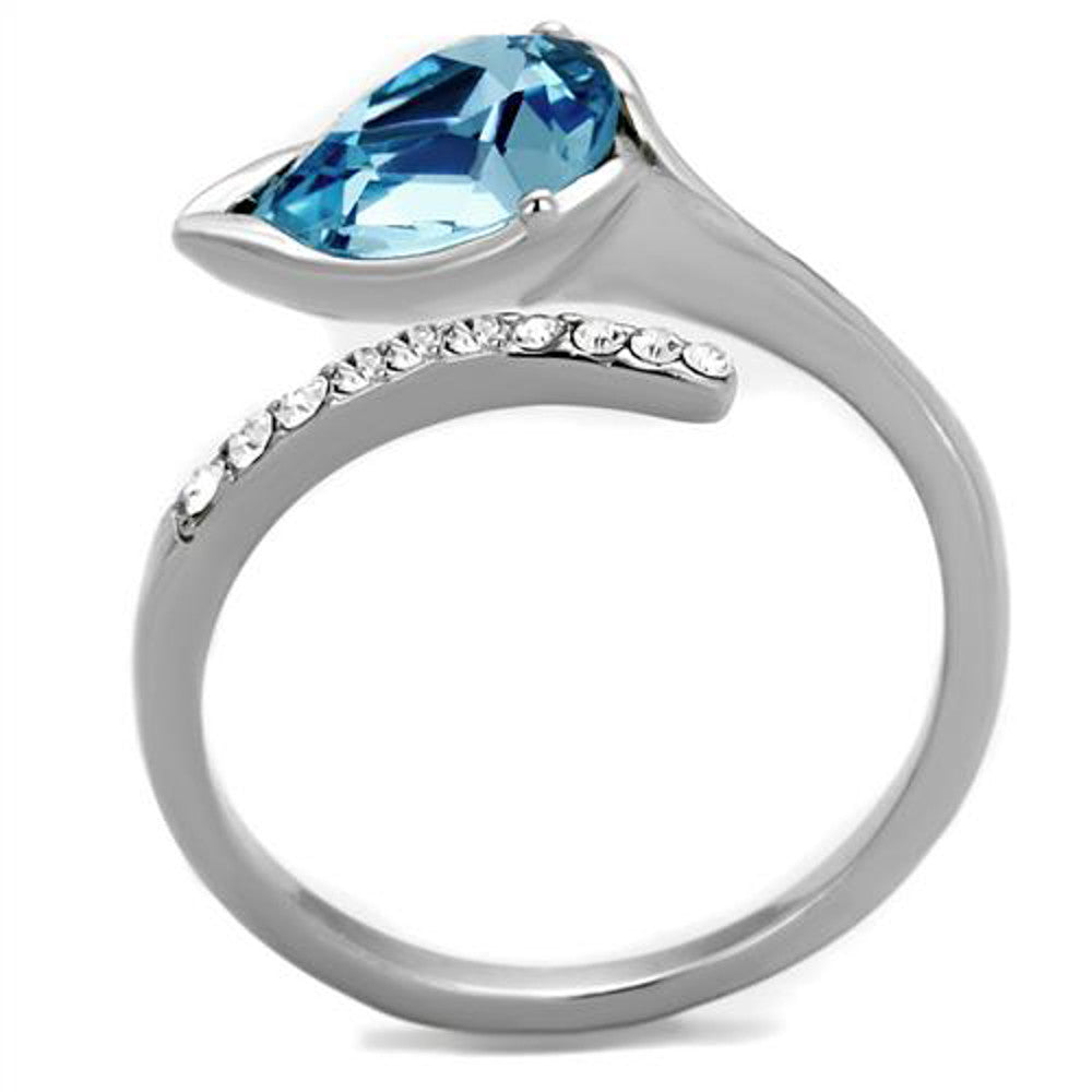 ARTK2174 Women's 1.95 Ct Pear Cut Sea Blue Crystal Stainless Steel Cocktail Ring Sz 5-10