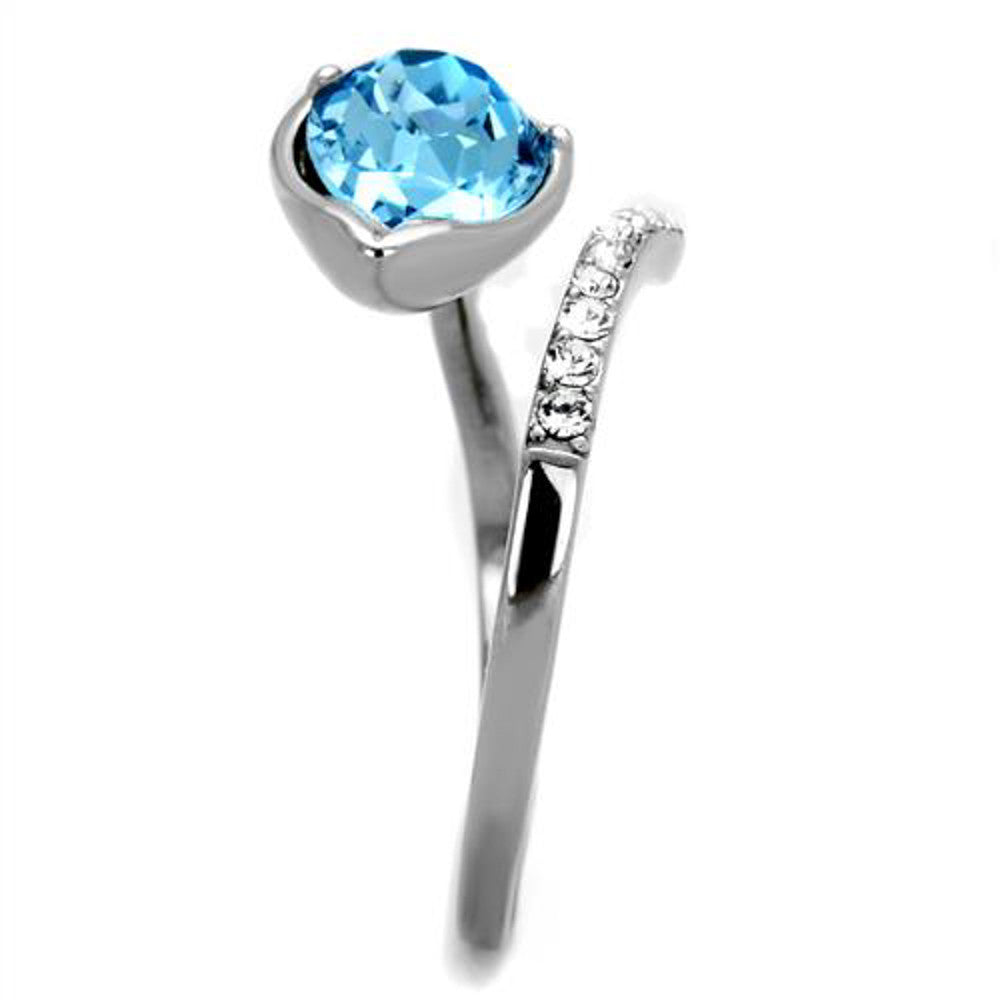 ARTK2174 Women's 1.95 Ct Pear Cut Sea Blue Crystal Stainless Steel Cocktail Ring Sz 5-10